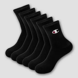 Champion Boys' 6pk Crew Socks - Black M