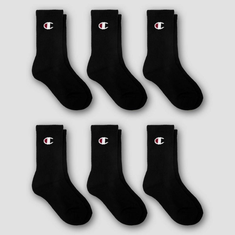 slide 3 of 4, Champion Boys' 6pk Crew Socks - Black L, 6 ct