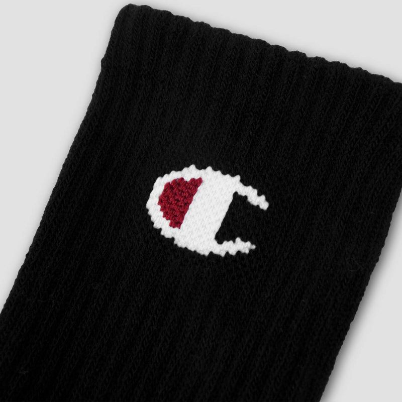 slide 4 of 4, Champion Boys' 6pk Crew Socks - Black L, 6 ct