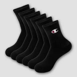 Champion Boys' 6pk Crew Socks - Black L