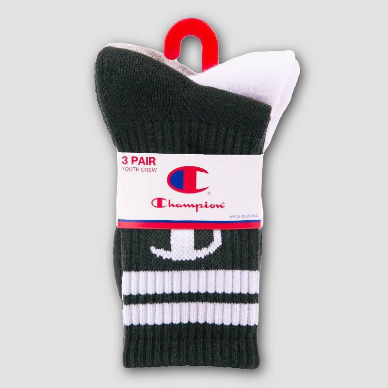 slide 2 of 4, Champion Boys' 3pk Crew Socks - Black M, 3 ct