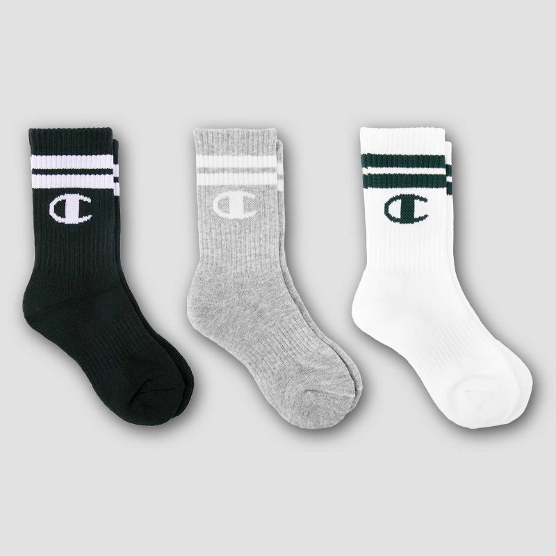 slide 3 of 4, Champion Boys' 3pk Crew Socks - Black L, 3 ct