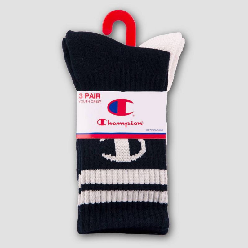 slide 2 of 4, Champion Boys' 3pk Crew Socks - Navy Blue L, 3 ct