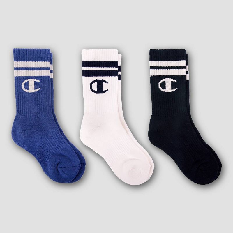 slide 3 of 4, Champion Boys' 3pk Crew Socks - Navy Blue L, 3 ct