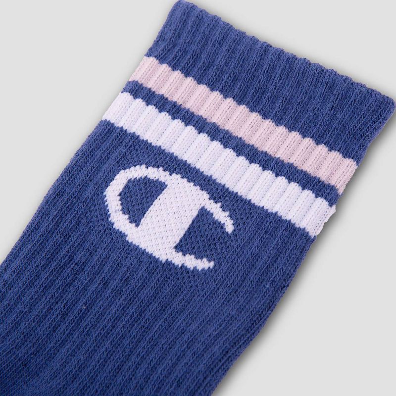 slide 4 of 4, Champion Girls' 3pk Crew Socks - Blue L, 3 ct