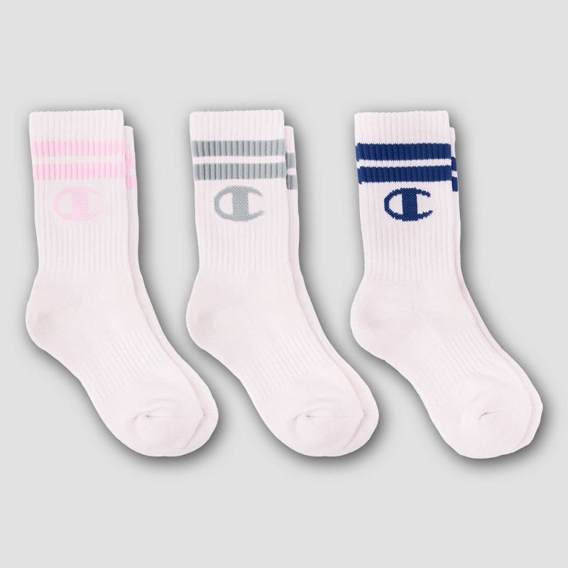 slide 3 of 4, Champion Girls' 3pk Crew Socks - Pink L, 3 ct