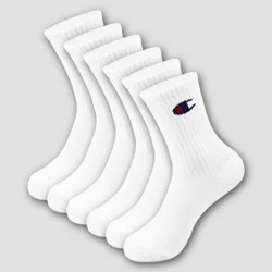 Champion Girls' 6pk Crew Socks - White L