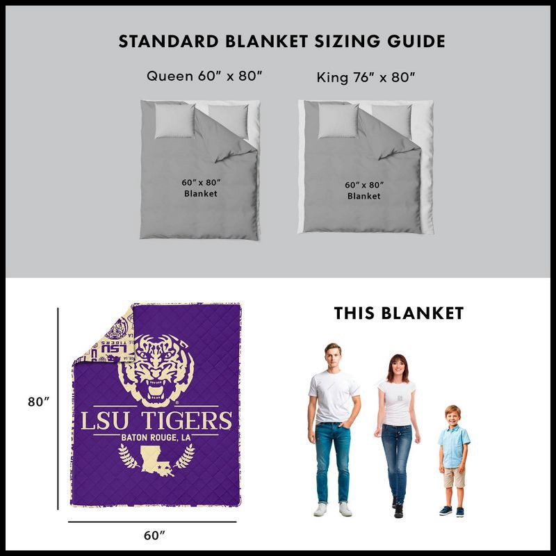 slide 5 of 5, NCAA LSU Tigers 60 x 80 Quilted Throw Blanket, 1 ct