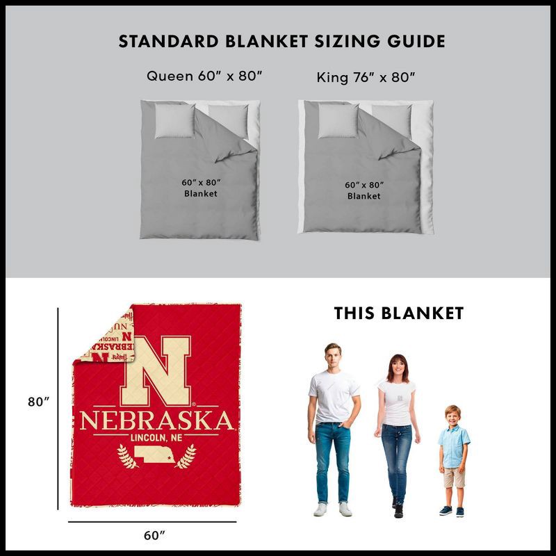 slide 5 of 5, NCAA Nebraska Cornhuskers 60 x 80 Quilted Throw Blanket, 1 ct