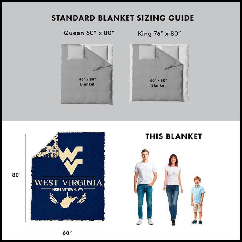 slide 5 of 5, NCAA West Virginia Mountaineers 60 x 80 Quilted Throw Blanket, 1 ct