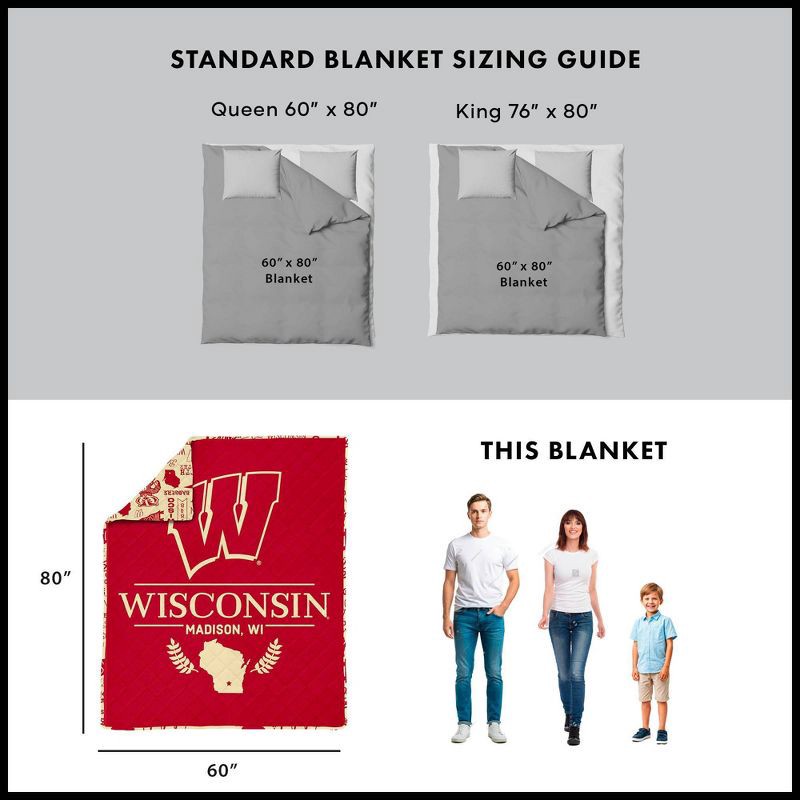 slide 5 of 5, NCAA Wisconsin Badgers 60 x 80 Quilted Throw Blanket, 1 ct