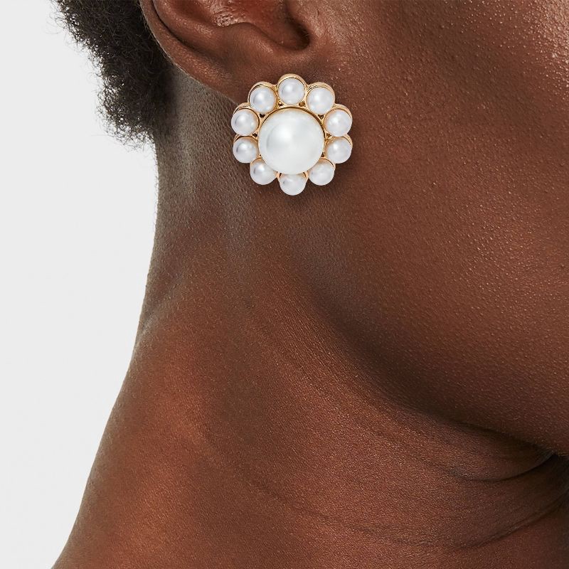 slide 2 of 3, Pearl Bloom Stud Earrings - A New Day™ Pearl, 1 ct