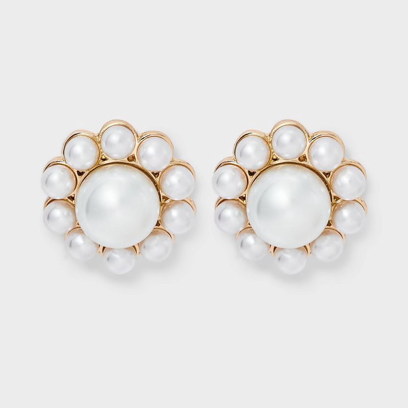 slide 1 of 3, Pearl Bloom Stud Earrings - A New Day™ Pearl, 1 ct