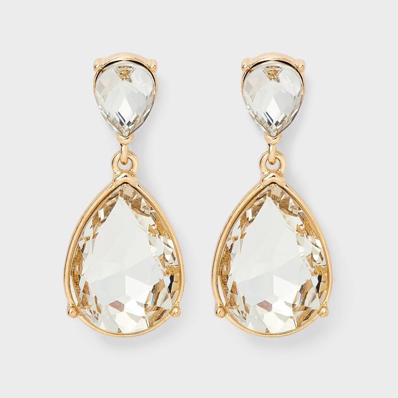 slide 1 of 3, Double Stone Teardrop Earrings - A New Day™ Gold, 1 ct