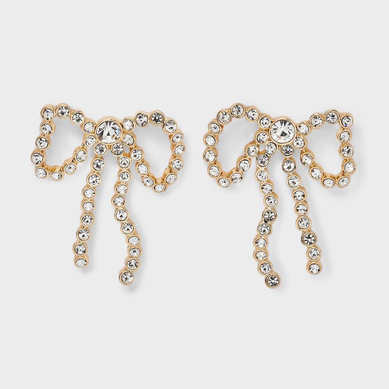 slide 1 of 3, Pave Bow Statement Earrings - A New Day™ Gold, 1 ct