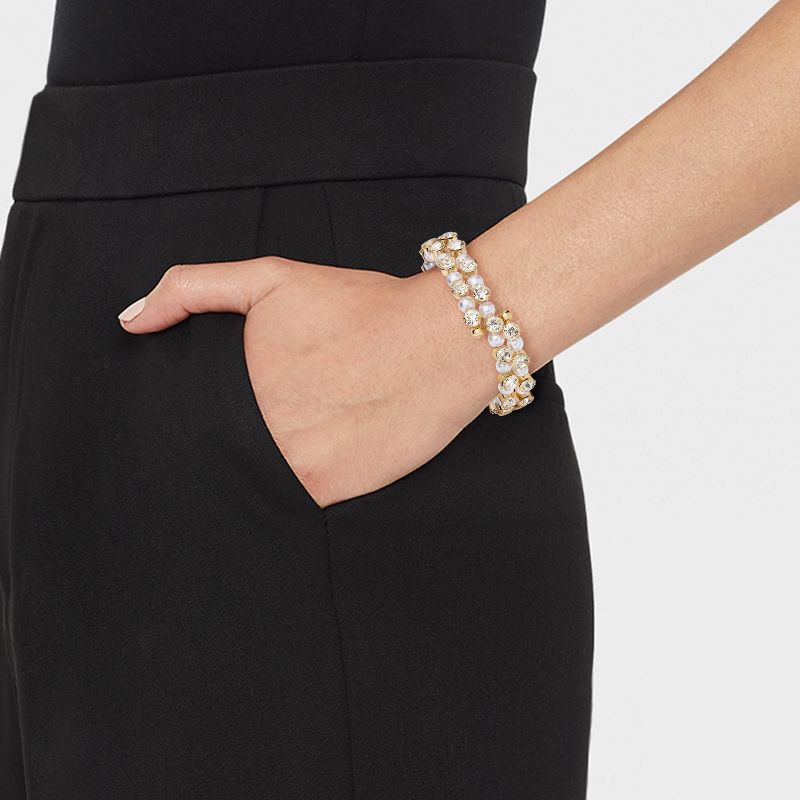 slide 2 of 4, Stone and Pearl Wrap Around Bracelet - A New Day™ Gold, 1 ct