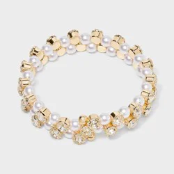 Stone and Pearl Wrap Around Bracelet - A New Day™ Gold
