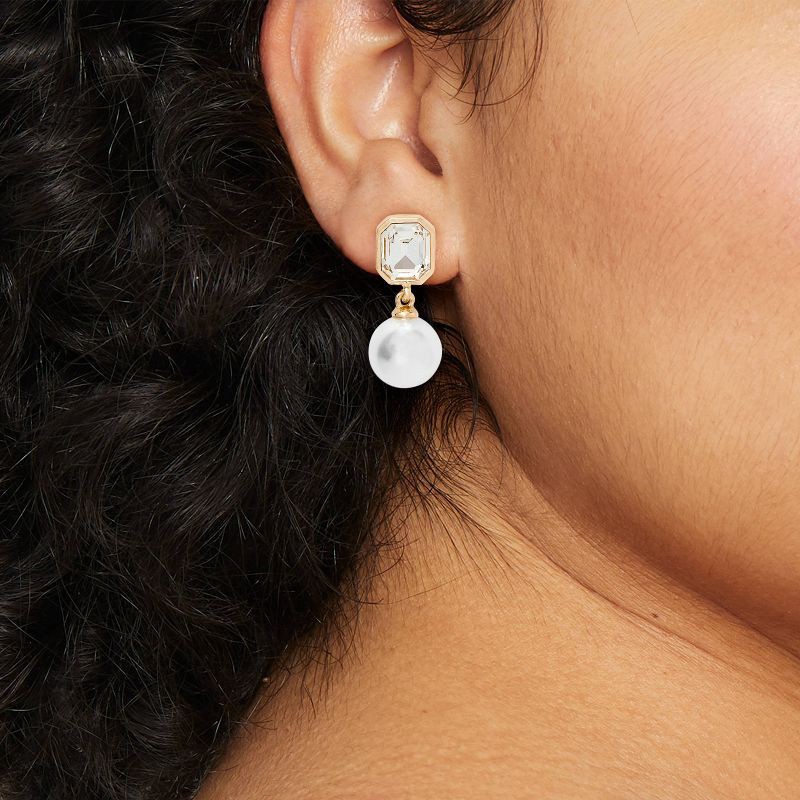 slide 2 of 3, Classic Pearl Drop Earrings with Stone Post - A New Day™ Gold, 1 ct
