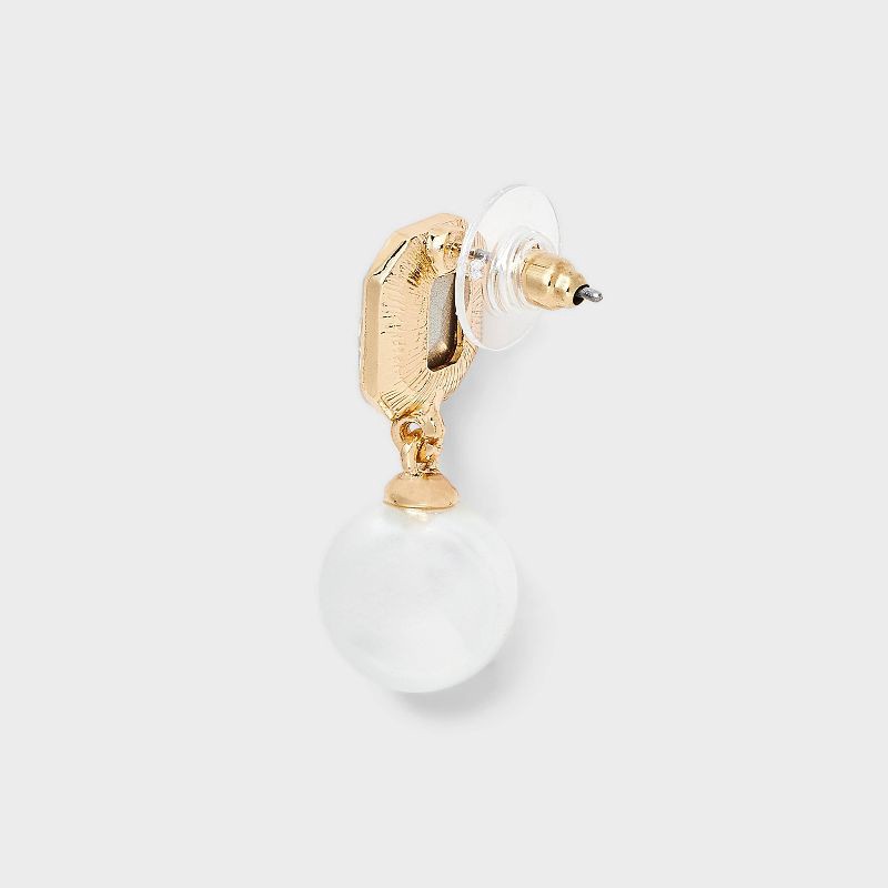 slide 3 of 3, Classic Pearl Drop Earrings with Stone Post - A New Day™ Gold, 1 ct