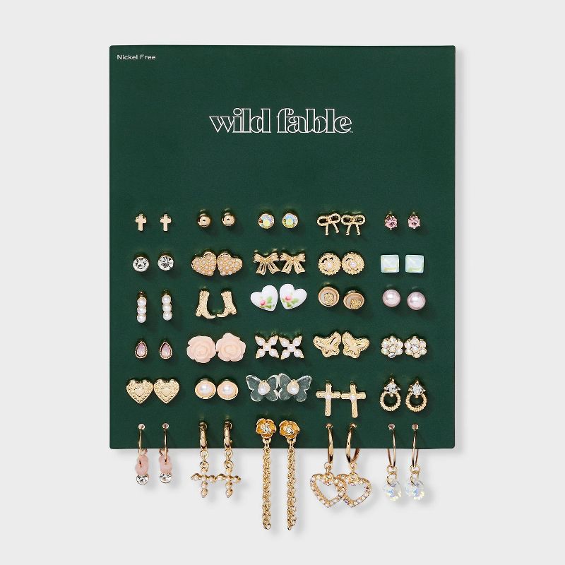 slide 2 of 3, Butterfly Bows and Boots Multi Earring Set 30pc - Wild Fable™ Gold, 30 ct