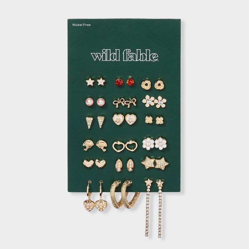 slide 2 of 3, Heart Star and Flower Earring Set 18pc - Wild Fable™ Gold/White/Red, 18 ct