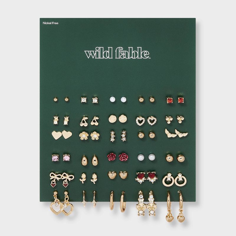 slide 2 of 3, Floral and Heart Earring Set 30pc- Wild Fable™ Red/Gold/Pink, 30 ct