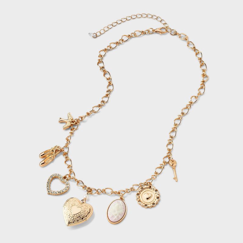 slide 3 of 5, Mixed Heart Charm Necklace - Wild Fable™ Gold, 1 ct