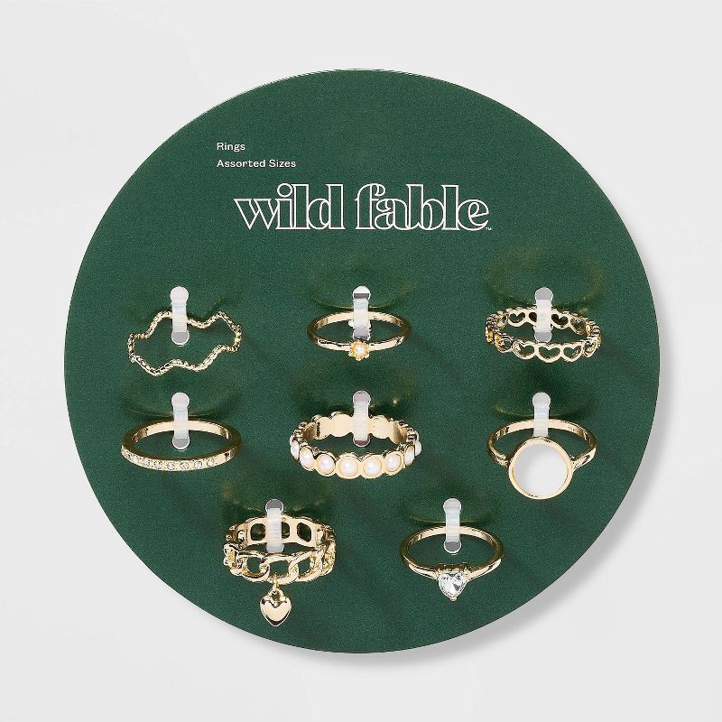 slide 2 of 3, Hearts and Pearls Ring Set 8pc - Wild Fable™ Gold, 8 ct