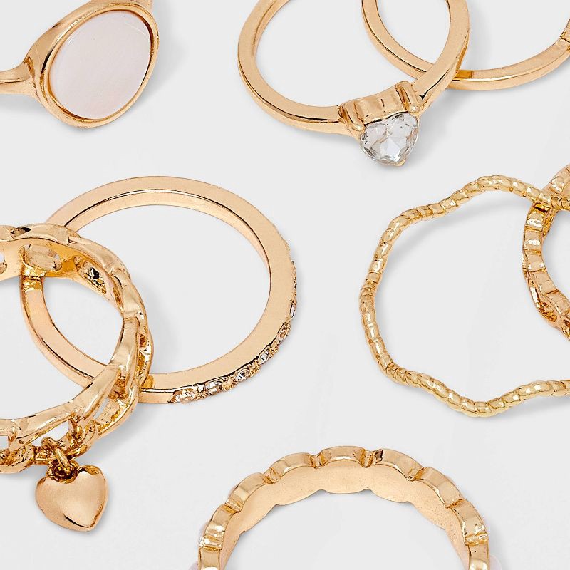 slide 3 of 3, Hearts and Pearls Ring Set 8pc - Wild Fable™ Gold, 8 ct