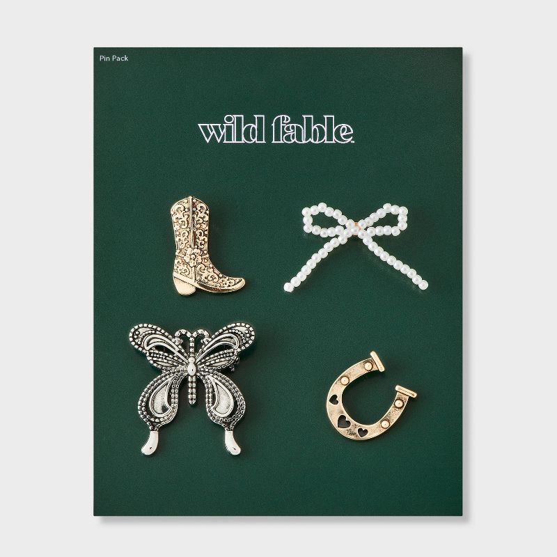 slide 2 of 2, Butterfly and Horseshoe Mixed Pin Set 4pc - Wild Fable™ Gold, 4 ct