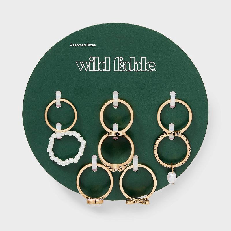 slide 2 of 3, Mixed Heart and Simulated Pearl Ring Set 8pc - Wild Fable™ Gold, 8 ct