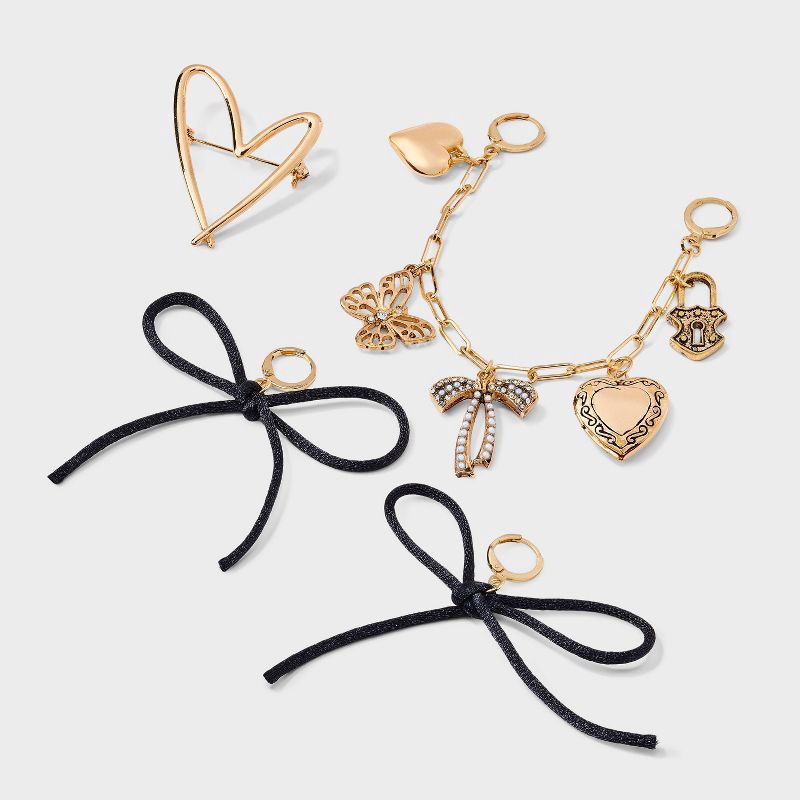 slide 2 of 3, Hearts and Bows Shoe Charm Set - Wild Fable™ Gold, 1 ct