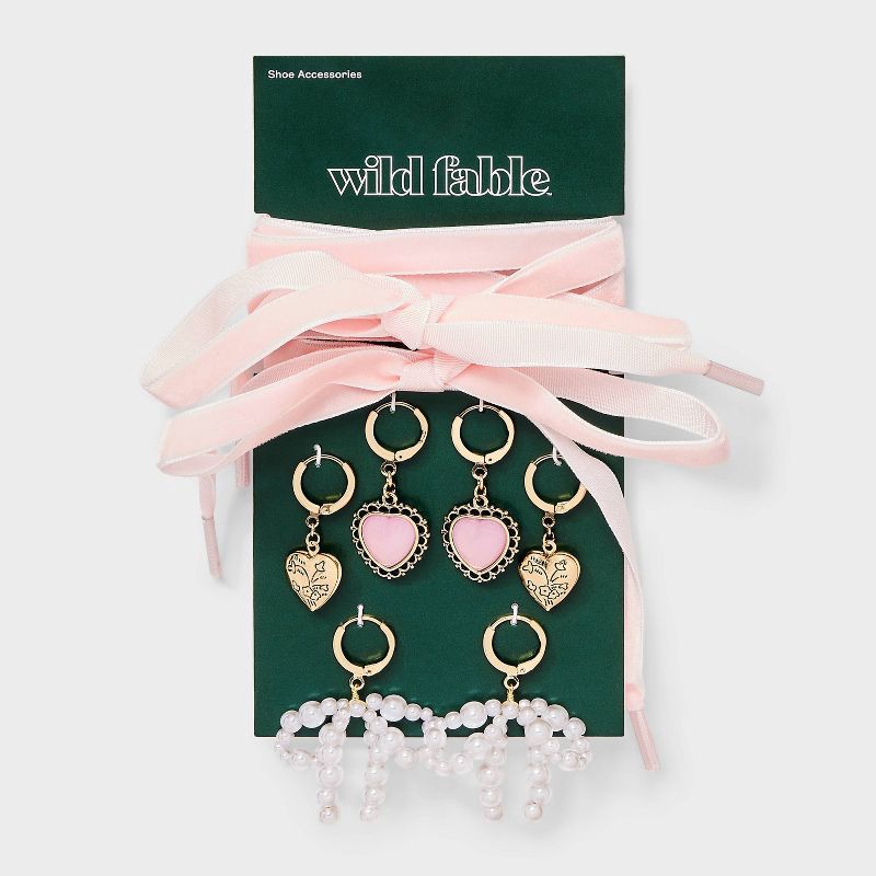 slide 1 of 3, Bows and Hearts Shoelace and Shoe Charm Set - Wild Fable™ Gold, 1 ct