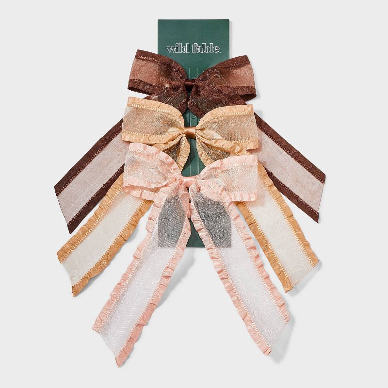 slide 2 of 3, Organza Bow Pelican Hair Clip Set 3pc - Wild Fable™ Brown/Cream, 3 ct