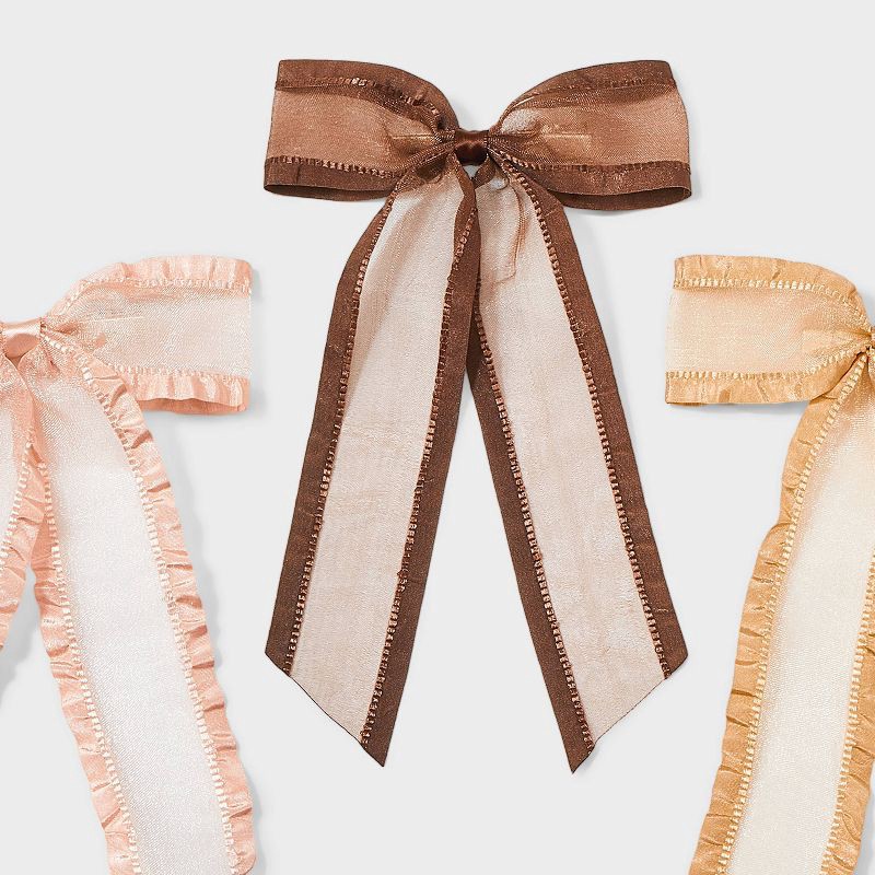 slide 3 of 3, Organza Bow Pelican Hair Clip Set 3pc - Wild Fable™ Brown/Cream, 3 ct