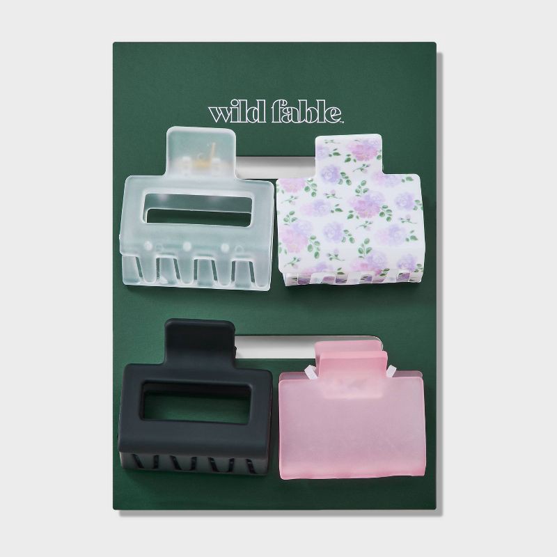 slide 2 of 3, Rose Print Claw Hair Clip Set 4pc - Wild Fable™ White/Black/Pink, 4 ct