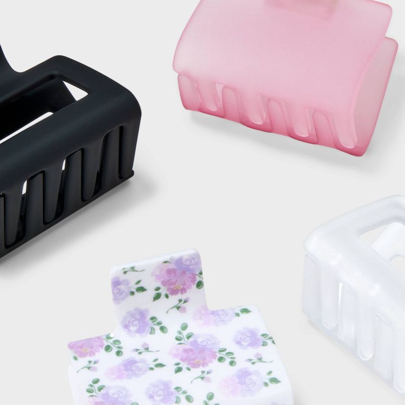 slide 3 of 3, Rose Print Claw Hair Clip Set 4pc - Wild Fable™ White/Black/Pink, 4 ct