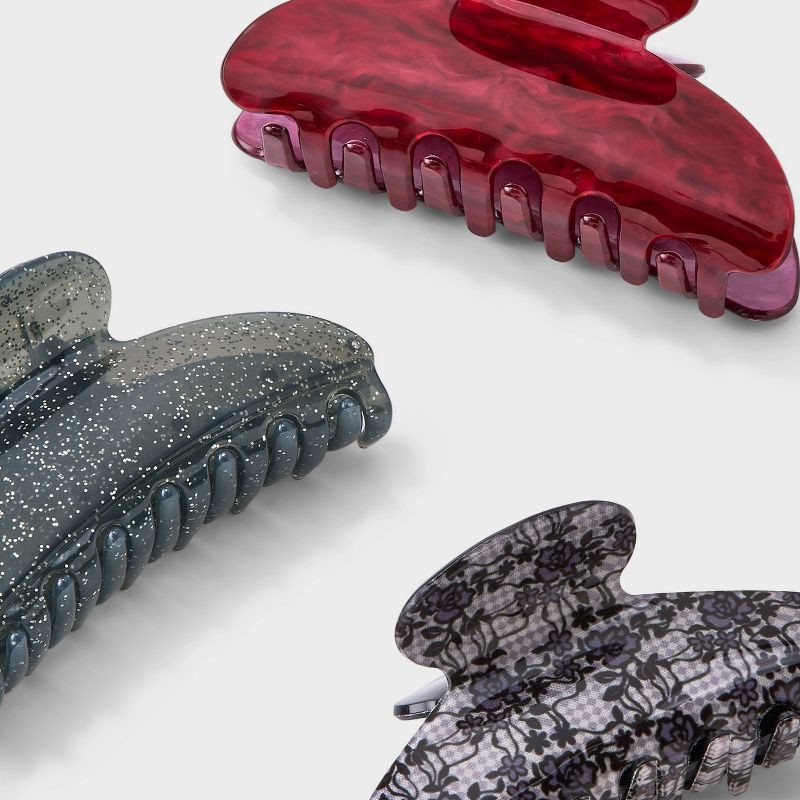 slide 2 of 2, Acrylic Halfmoon Claw Hair Clip Set 3pc - Wild Fable™, 3 ct