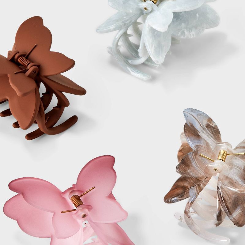 slide 3 of 3, Butterfly Claw Hair Clip Set 4pc - Wild Fable™ Brown/Pink/Silver, 4 ct