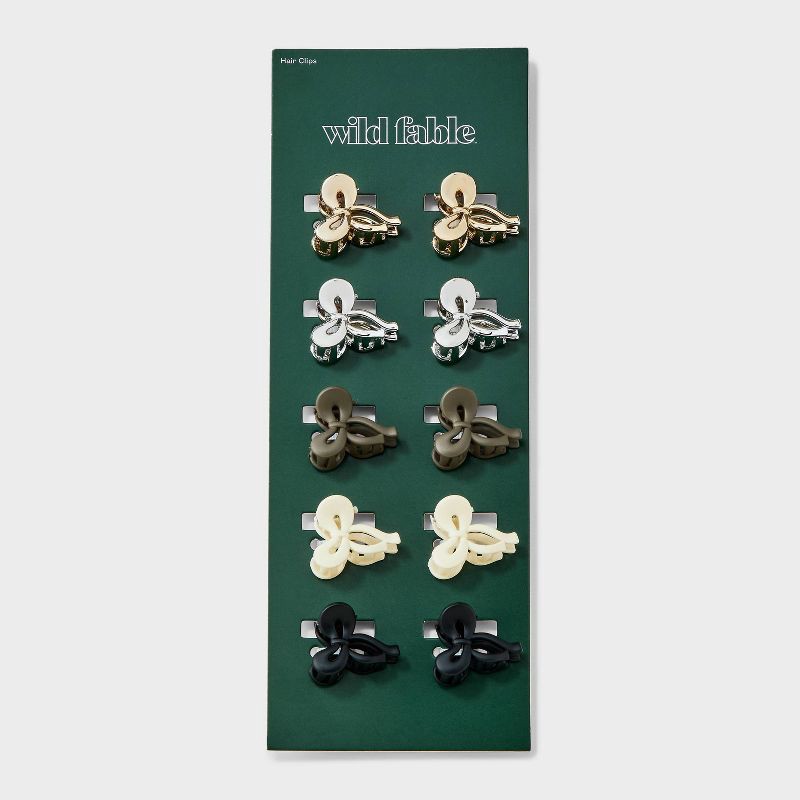 slide 2 of 3, Mini Bow Claw Hair Clip Set 10pc - Wild Fable™ Cream/Black/Silver, 10 ct