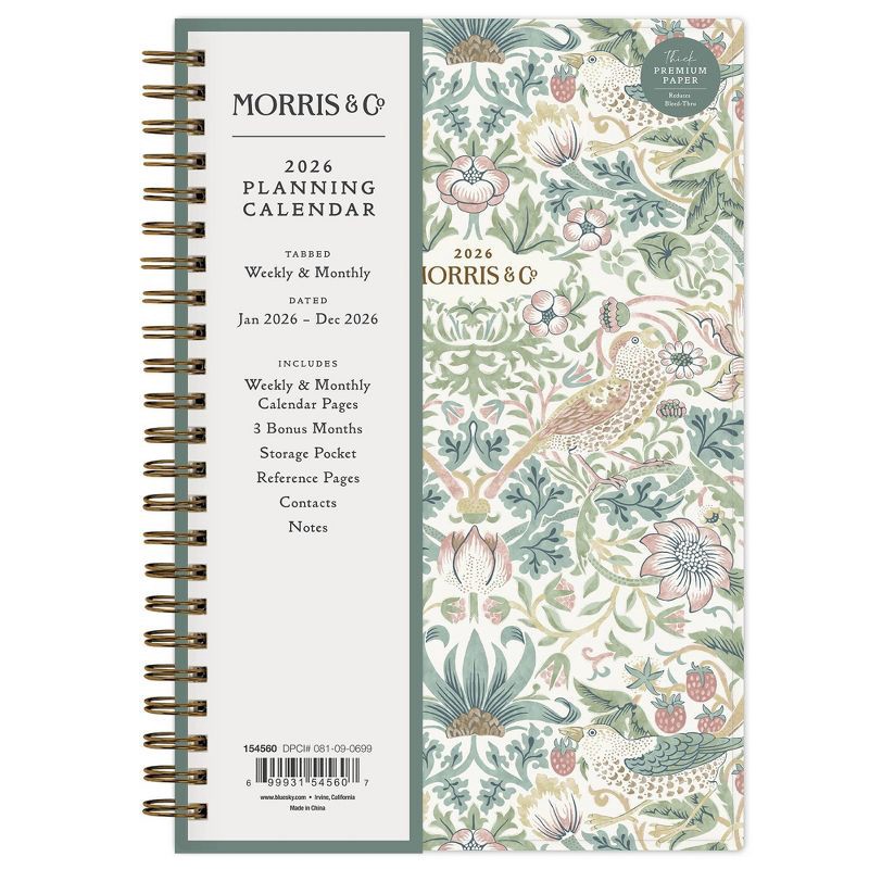 slide 3 of 12, Morris & Co. by Blue Sky 2026 5"x8" Weekly/Monthly Wirebound Planner Printed Strawberry Thief, 1 ct