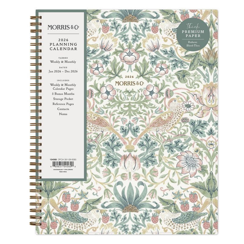 slide 3 of 12, Morris & Co. by Blue Sky 8.5"x11" 2026 Weekly/Monthly Wirebound Planner Printed Strawberry Thief, 1 ct