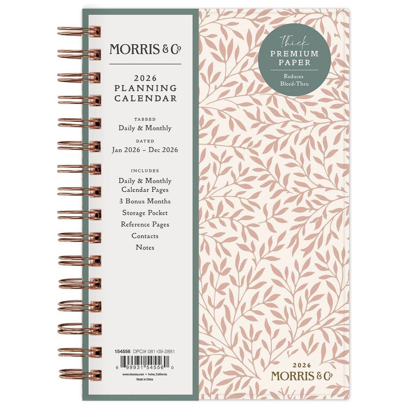 slide 3 of 13, Morris & Co. by Blue Sky 5"x8" 2026 Daily/Monthly Wirebound Planner Printed Standen Lily Peach, 1 ct