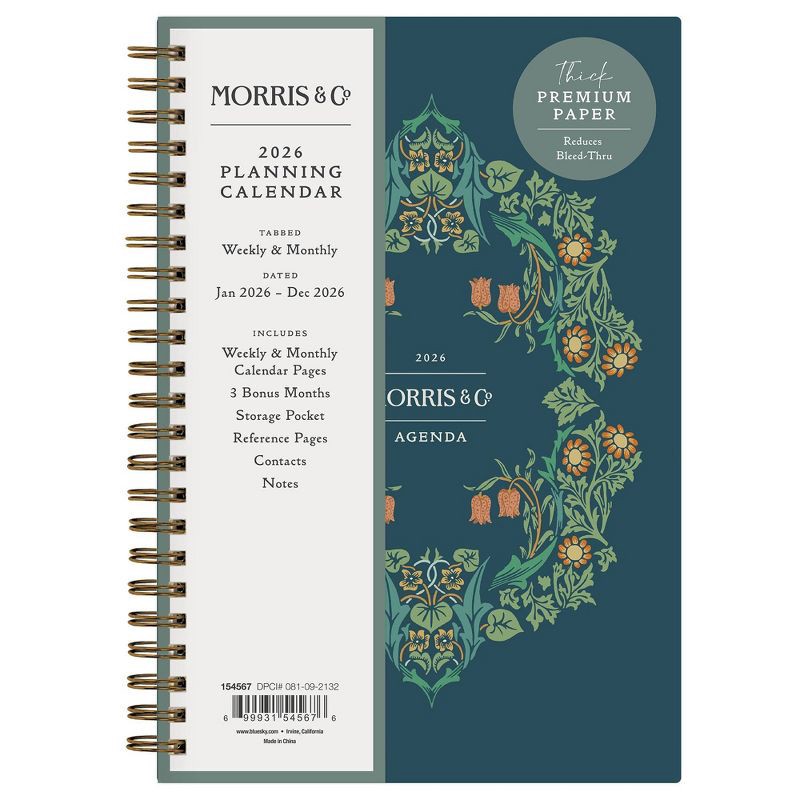 slide 3 of 11, Morris & Co. by Blue Sky 5"x8" 2026 Weekly/Monthly Wirebound Planner Hardcover Blackthorn Blue, 1 ct