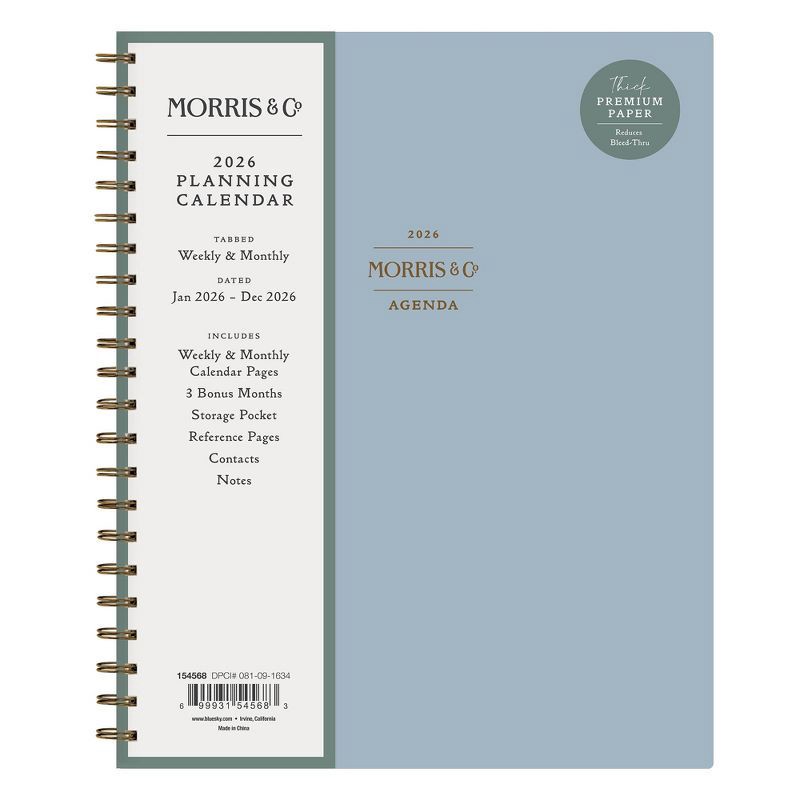 slide 3 of 12, Morris & Co. by Blue Sky 8.5"x11" 2026 Weekly/Monthly Wirebound Planner Hardcover Solid Dearle Blue, 1 ct