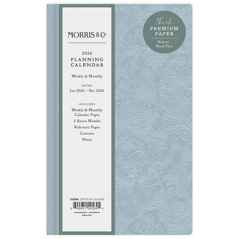 slide 3 of 10, Morris & Co. by Blue Sky 5"x8" 2026 Weekly/Monthly Bookbound Planner Hardcover Debossed Chrysanthemum Blue, 1 ct