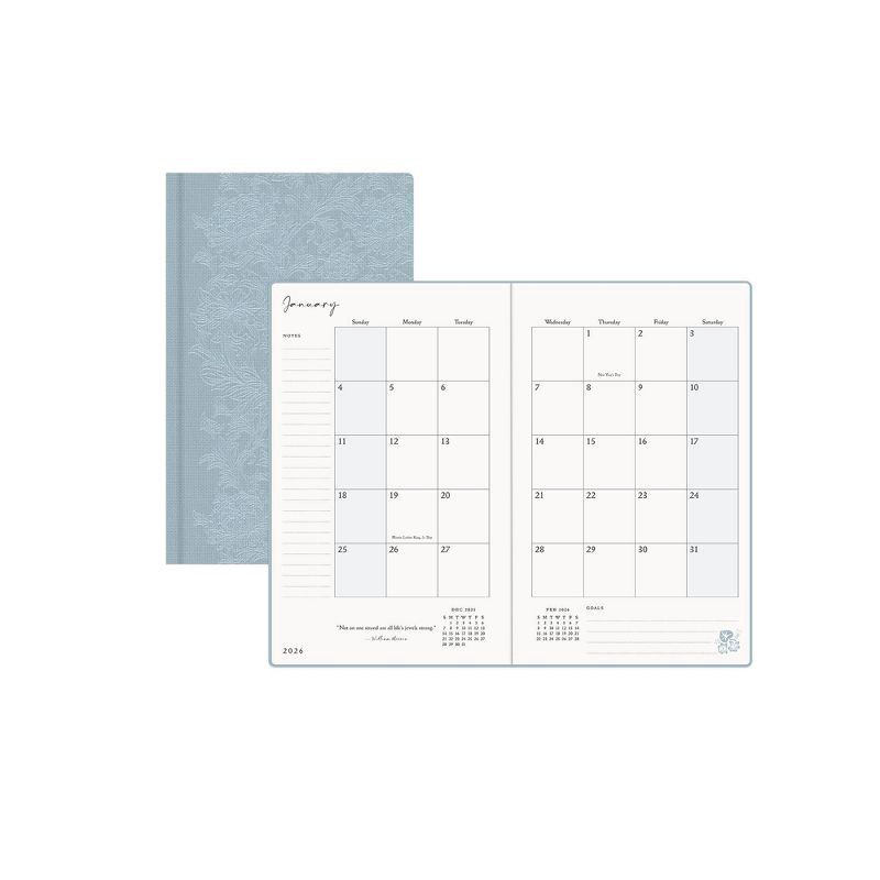 slide 4 of 10, Morris & Co. by Blue Sky 5"x8" 2026 Weekly/Monthly Bookbound Planner Hardcover Debossed Chrysanthemum Blue, 1 ct