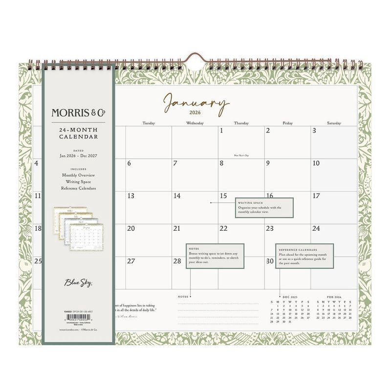 slide 3 of 7, Morris & Co. by Blue Sky 15"x12" 2026 Wirebound Monthly Wall Calendar Multi Design, 1 ct