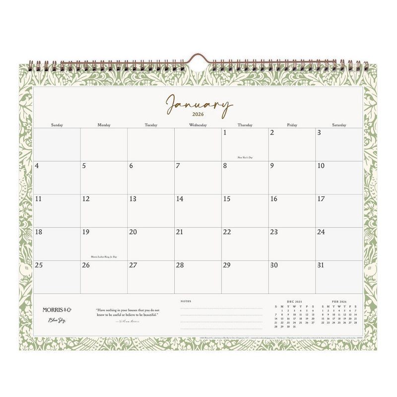 slide 1 of 7, Morris & Co. by Blue Sky 15"x12" 2026 Wirebound Monthly Wall Calendar Multi Design, 1 ct