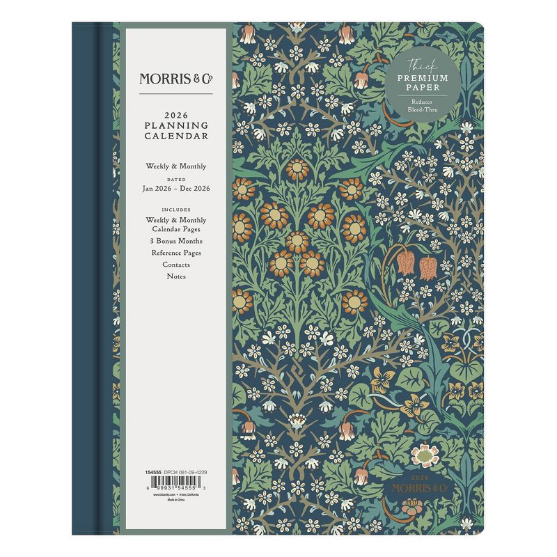 slide 3 of 11, Morris & Co. by Blue Sky 8"x10" 2026 Weekly/Monthly Bookbound Planner Hardcover Blackthorn Floral, 1 ct